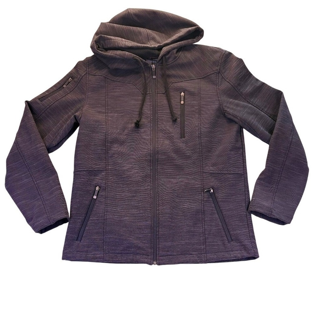BKE Mens Full Zip Hooded Softshell Jacket Grey Fleece Lined L Gorpcore Outdoors